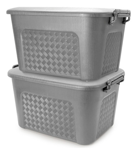 Set X2 Cajoneras Grandes Organizadoras Con Tapa 23l Gris