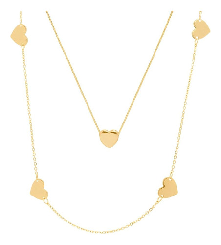 Colar Duplo Coração Folheado A Ouro 18k