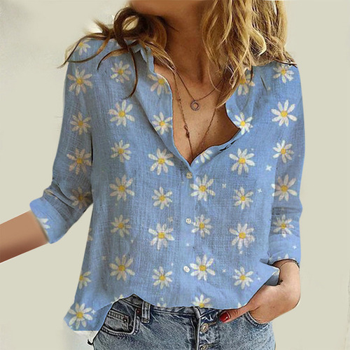 Camisa De Mujer Con Nudo Floral, Cuello En V, Manga Corta.