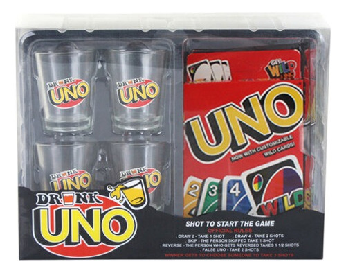 Juego De Cartas Uno Drink + 4 Vasos Para Shot