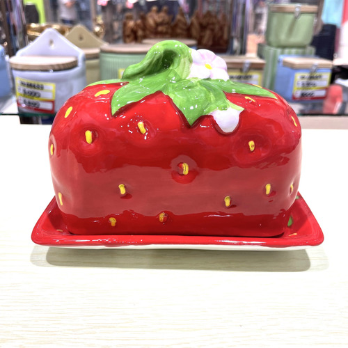 Mantequillera Con Tapa Mantequillera De Ceramica Frutilla Rojo