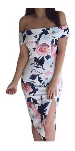 Vestido Sexy Strapless Vintage Blanco Estampado Flores 61577 | Meses sin intereses Vestido Sexy Strapless Vintage Blanco Estampado Flores 61577 | Meses sin intereses