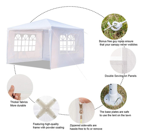 Amoloria Toldo 3x3 Carpa Gazebo Pergola Plegable Portable Para Jardines Blanco
