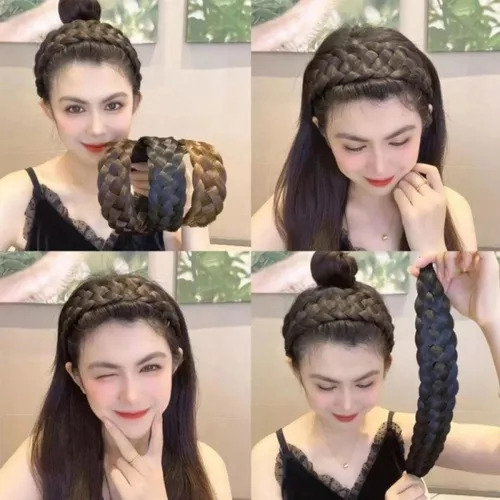 Diadema de ala ancha, peluca trenzada, con aro, color T negro parduzco
