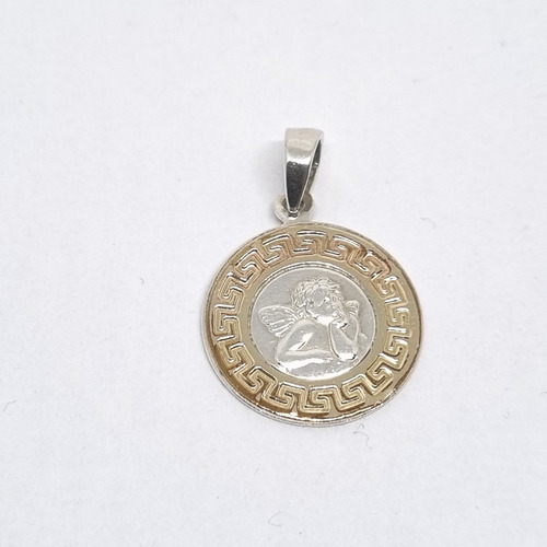 Imagen 4 de 6 de Dije Plata Y Oro Angel De La Guarda Con Guarda Griega