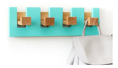 Imagen 3 de 10 de Perchero De Pared Madera Lustrada Y Laqueada 4 Perchas Escandinavo Nordico