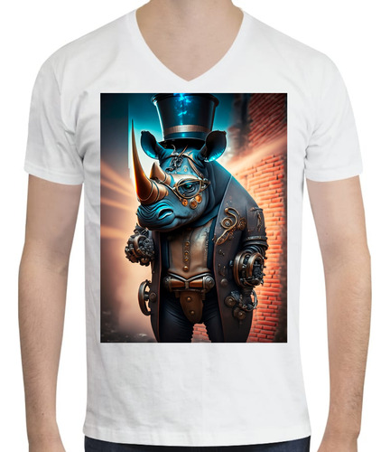 Playera Rinoceronte Robot - Rino - Animales - Cuello V