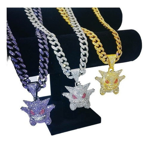 Colgante Cadena Cubana Gengar Con Cuello De Metal Con Diaman