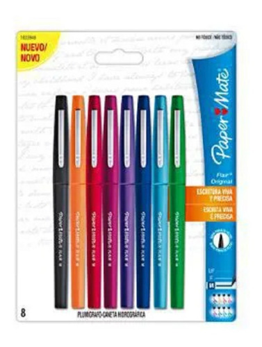 Kit Estojo 8 Canetas Hidrográficas Flair Papermate Coloridas