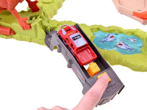 Pista Auto Dinosaurio Con Sonido Autito De Metal Y Lanzadora
