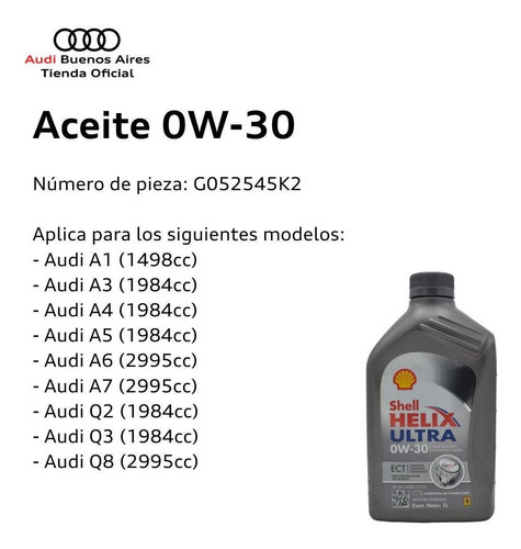 Imagen 2 de 6 de Aceite De Motor 0w - 30 Audi Q8 2020