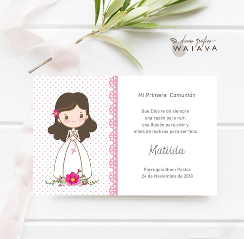 Imagen 5 de 9 de Estampitas Comunión Tarjetas Estampas Nenas Horizontal X 3u
