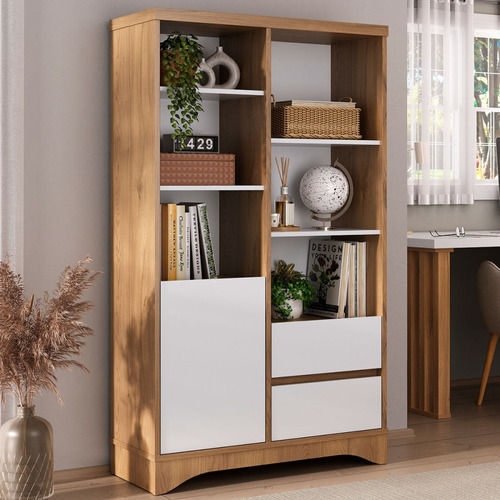 Estante Para Livros Space 1 Porta 2 Gavetas Olmo/branco