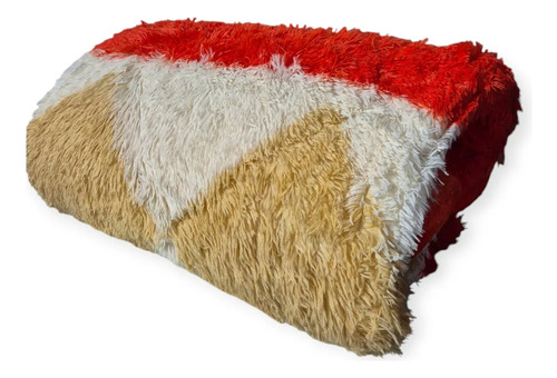 Acolchado Piel De Mono Con Corderito Ideal Invierno Rojo Geométrico