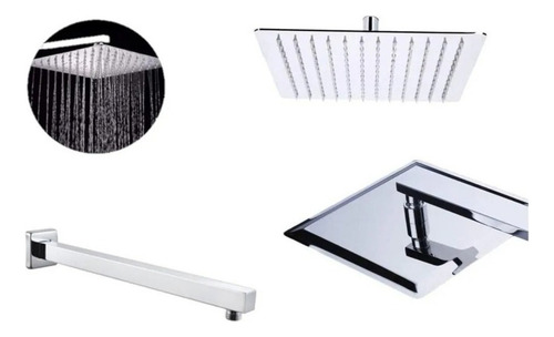 Ducha Chuveiro 20x20 Slim Inox Com Braço 40cm Solar Gás Acabamento Brilhante Cor Prateado