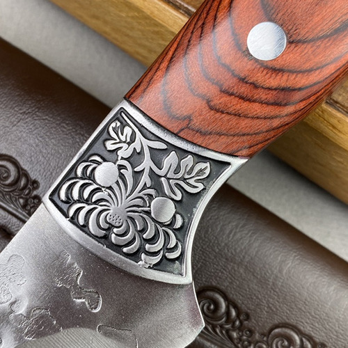 Cuchillo Forjado Acero Inoxidable Mango Madera Con Funda
