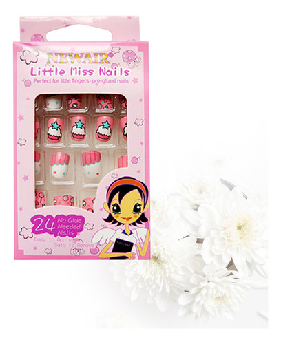 Paquete De Uñas Postizas Con Diseño De Dibujos Animados, 24