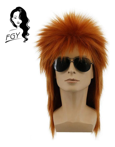 Peluca Larga Para Hombre, Pelo Naranja, Peluca De Cosplay