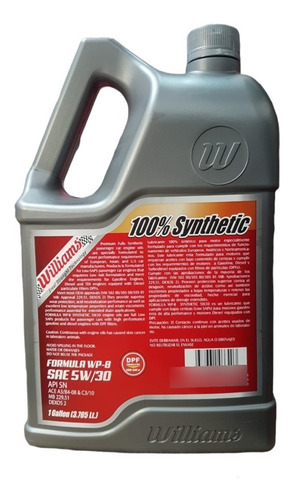 Aceite Lubricante Williams 5w30 Api Sn /cf Synthetic 4l