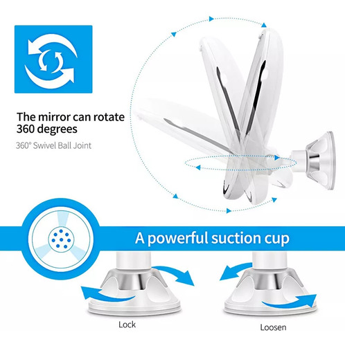 // Espelho Maquiagem Led 360 Flexível Aumento Ventosa 10x