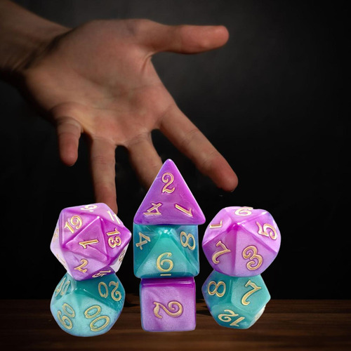 7x Dados Poliédricos D4 D6 D8 D10 D12 D20 Verde Violeta