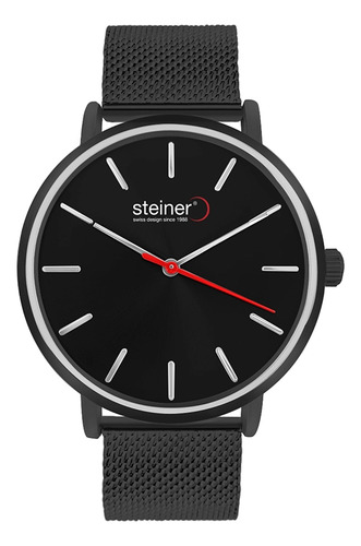 Reloj Para Hombre Steiner Acero Inoxidable Tipo Malla 40 Mm Correa Negro Bisel Negro Fondo Negro