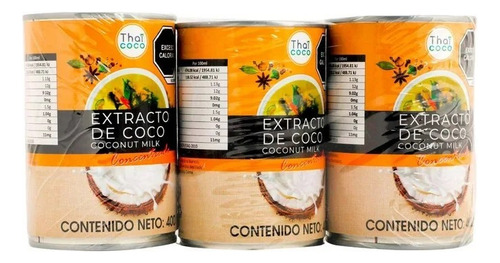 Extracto De Coco Thai Coco 3 Pzas 400 Ml C/u