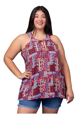 Imagen 5 de 10 de Musculosa De Fibrana Corte Evase Mujer Talles Grandes