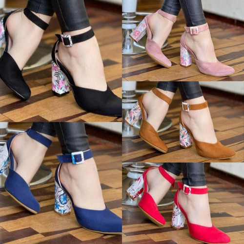 Zapatos Para Mujer Sueder Rosado Taco Estampado 