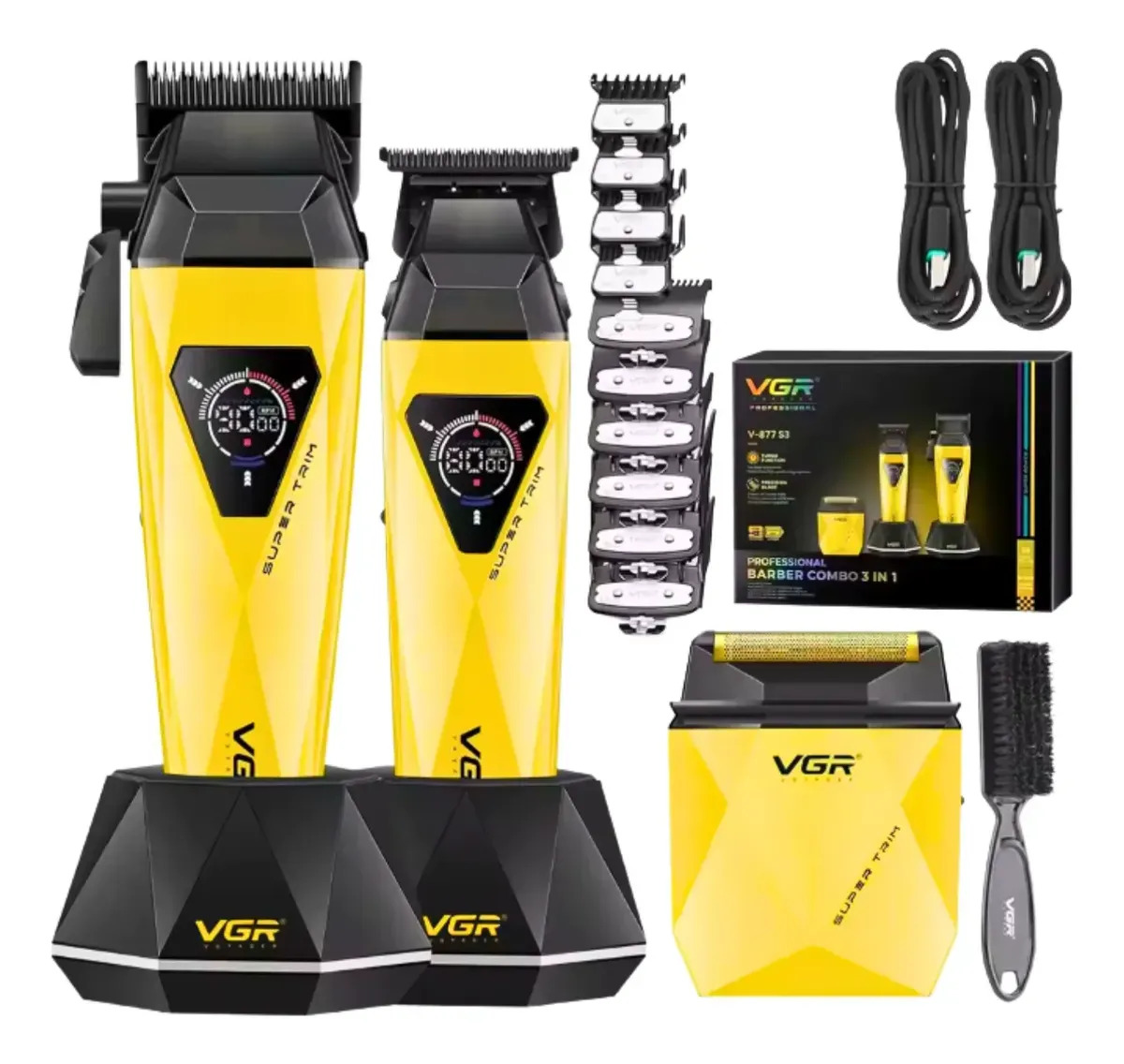 Combo Barbería Profesional Vgr V-877 S3 Diamante 9000rpm Dorado