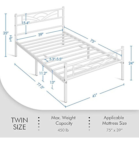 Base De Cama Individual Blanco Yaheetech Nubes/