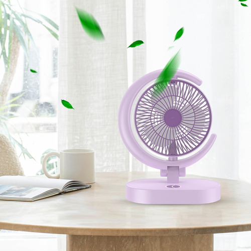 Mini Ventilador De Mesa Con Luces Nocturnas Violeta