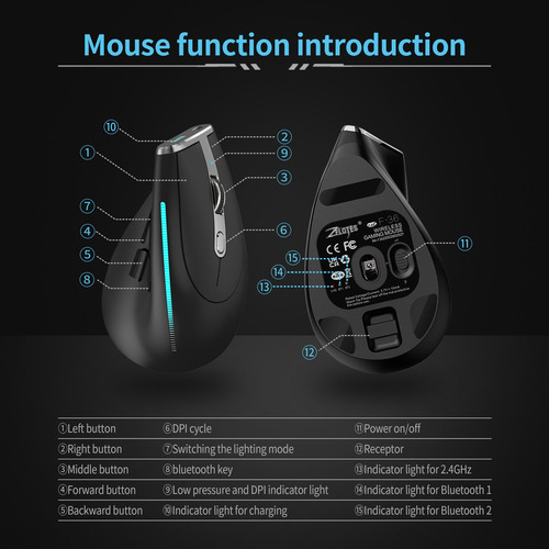 Mouse Vertical Completo Indicador Óptico Zelotes 8 Game 2,4