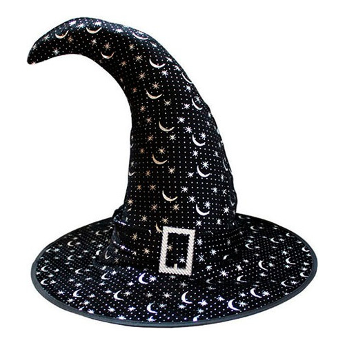 Sombrero De Tela Disfraz Bruja Negro Con Plateado Halloween