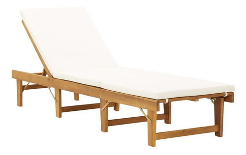 Camastro Plegable Con Cojín Madera De Acacia Blanco Crema