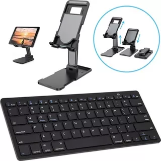 Kit Teclado Bluetooth Sem Fio + Suporte Mesa Tablet Celular