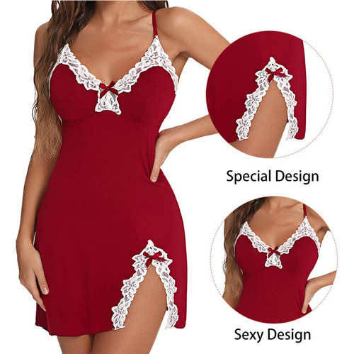 Camisón Sexy De Encaje Con Cuello En V