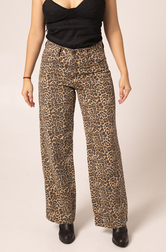 Pantalon Wide Leg Recto Animal Print Mujer