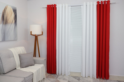 Cortina Duo Oxford 600x250 Duas Cores Sala/quarto Para Varão Cor Vermelho