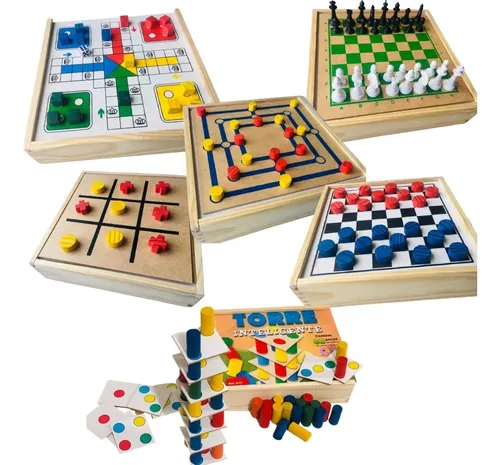 Jogos Tabuleiro 5x1 Dama Ludo Xadrez + Torre Inteligente