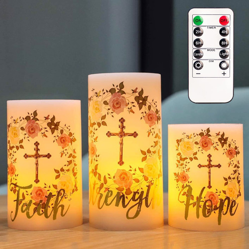 Velas Sin Llama Con Decoración De Rosas X3 Luces Led P...