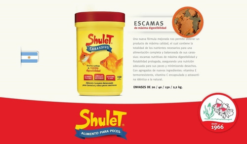 Imagen 4 de 9 de Shulet Carassius 150g Alimento Escamas Peces Agua Fria
