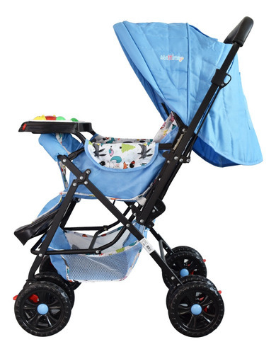 Coche Cuna Reversible Musical Mattina Azul Color Del Chasis Negro