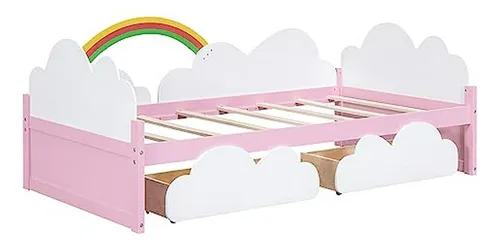 Cama Día Twin Con Almacenamiento, Niño/a, Nubes, Arcoíris