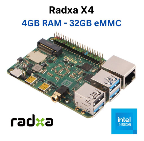 Kit Radxa X4 - 4gb Ram, 32gb Emmc - Intel N100 X86 - Wifi5