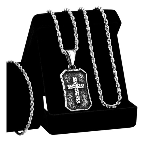 Corrente Pulseira Masculina Placa Cruz J-1432 Aço Inox Prata