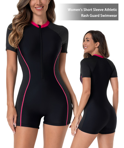 Traje De Baño De Manga Corta For Surf Natación Playa Mujer