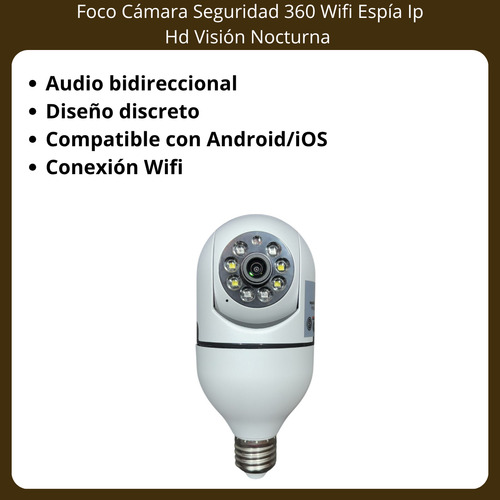 Foco Cámara Seguridad 360 Wifi Espía Ip Hd Visión Nocturna Blanco