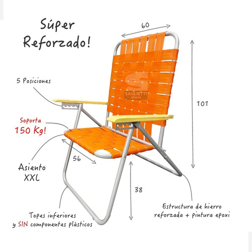 Imagen 5 de 10 de Sillon Reposera Xxl 5 Posiciones Ancho Reforzado 150 Kilos