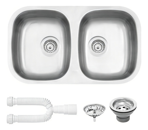 Bañera doble Tramontina satinada 72x40x15 con escape y sifón
